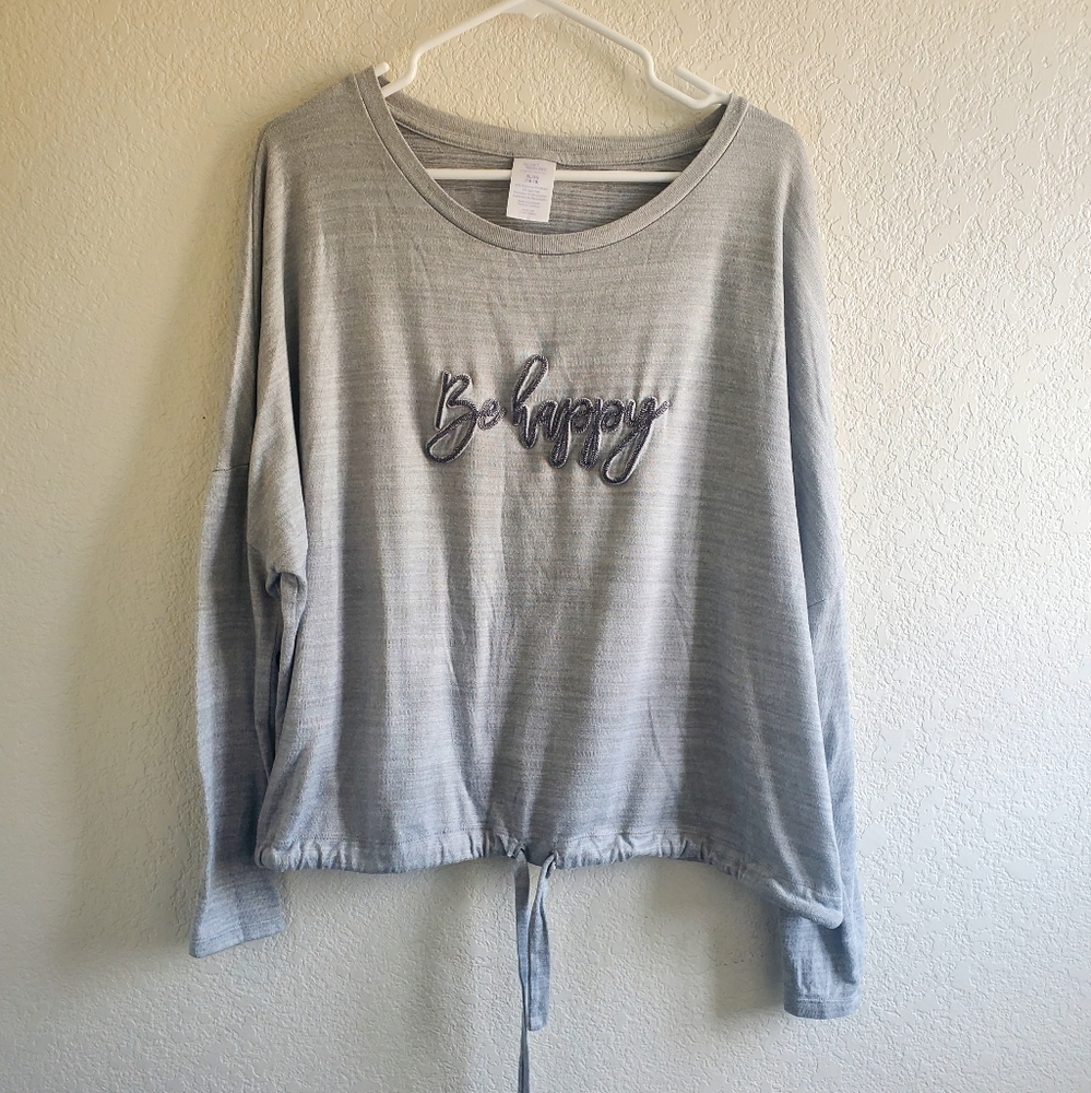 Secret Treasure PJ Sweater Top "Be happy" embroidered‎ Lounging Soft Cozy